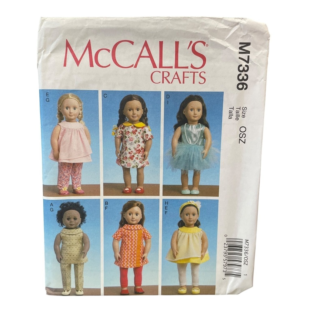 McCall's M7336 Doll‎ Clothes Pattern OSZ 18 Inch Doll Outfits